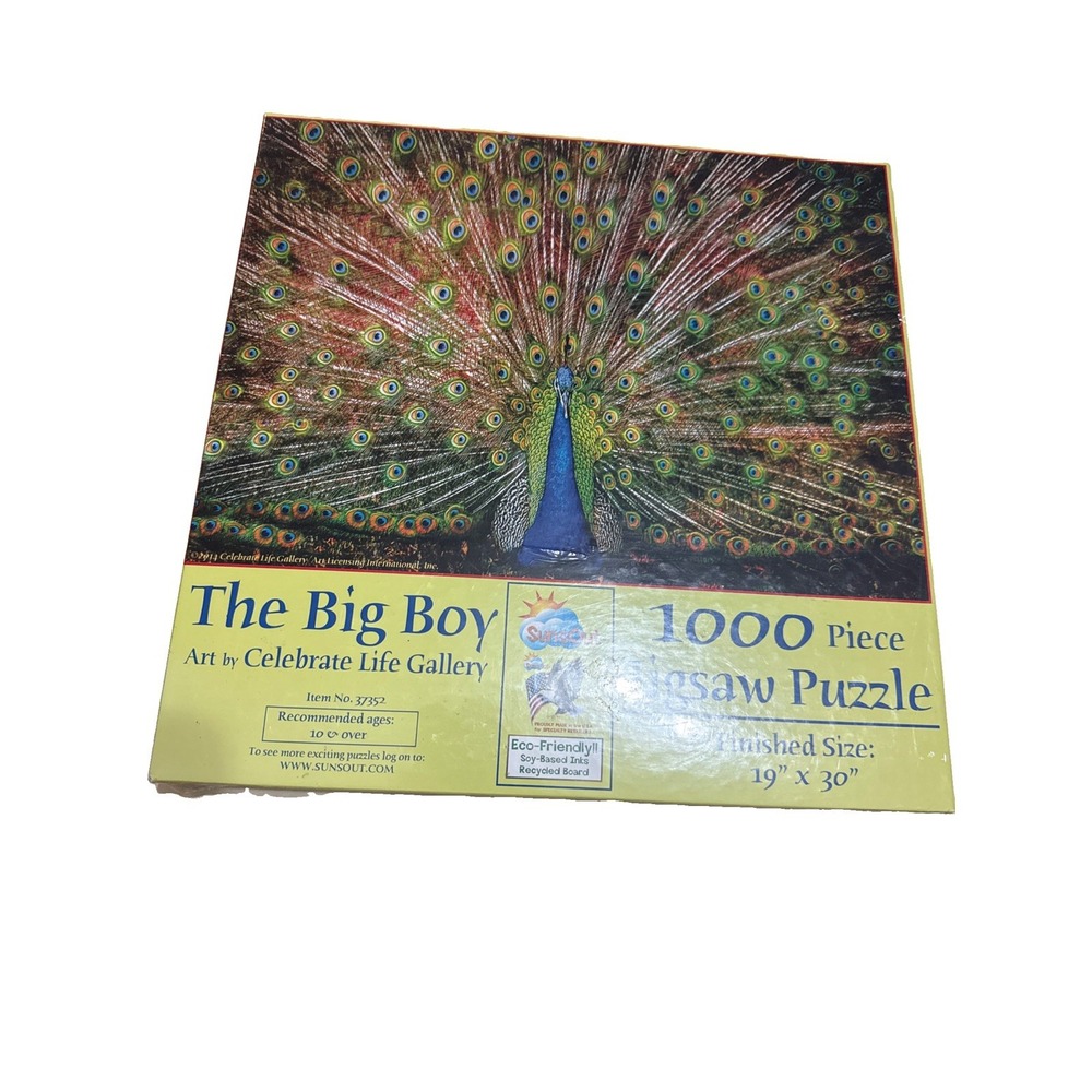 Peacock Puzzle The Big Boy Art  Peacock 1000 SunsOut 19"x 30" NEW SEALED